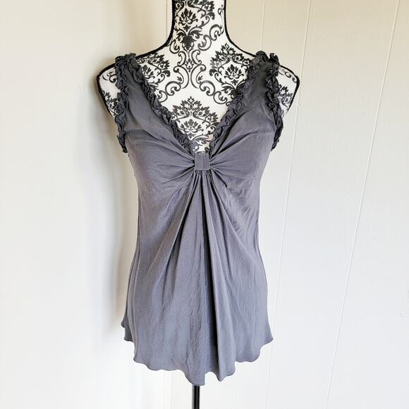 Soft Surroundings V-neck Ruffle Strap Silk Tank - Picture 1 of 3
